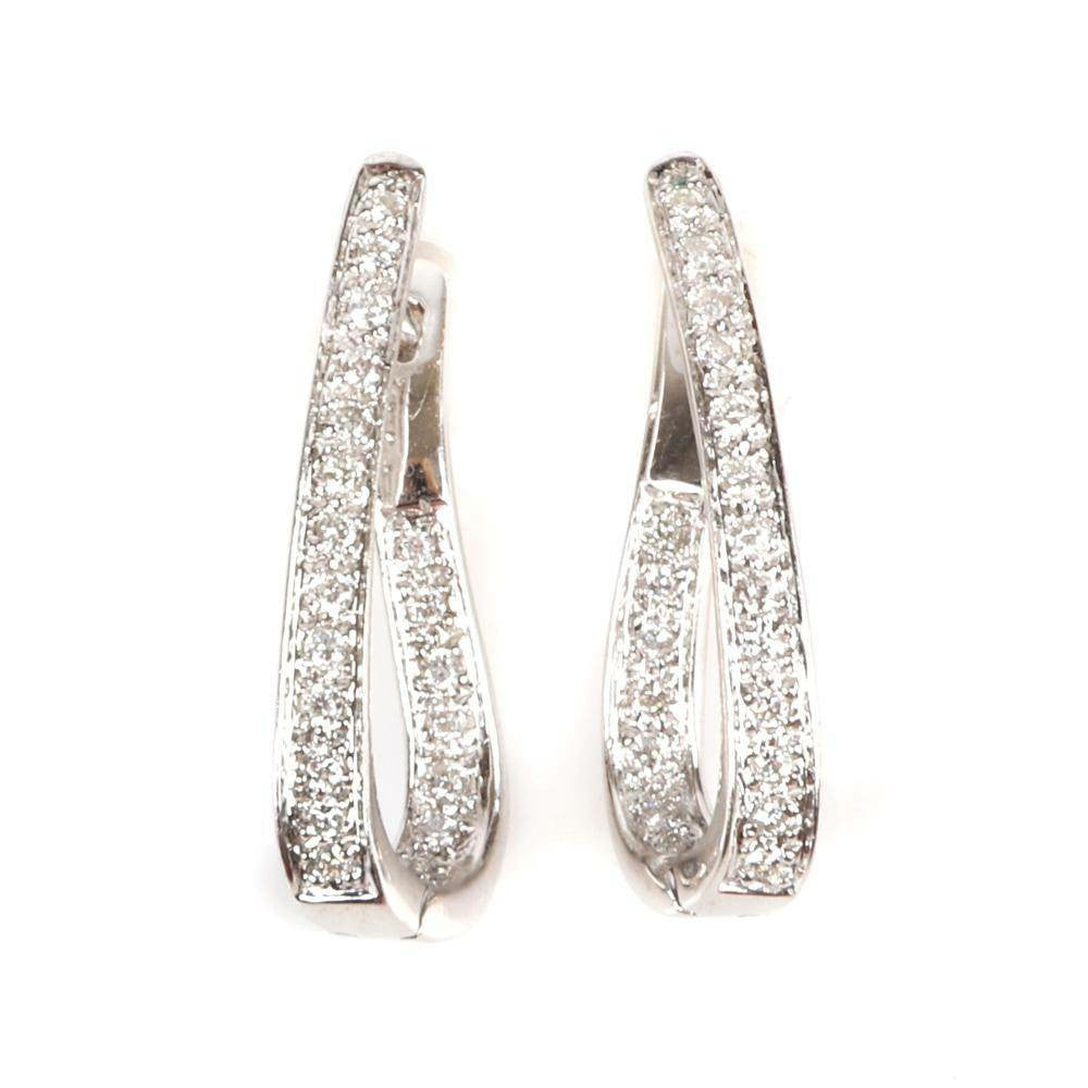 Designer 14K White Gold Diamond-Shaped Hoop Earrings - Slender Design