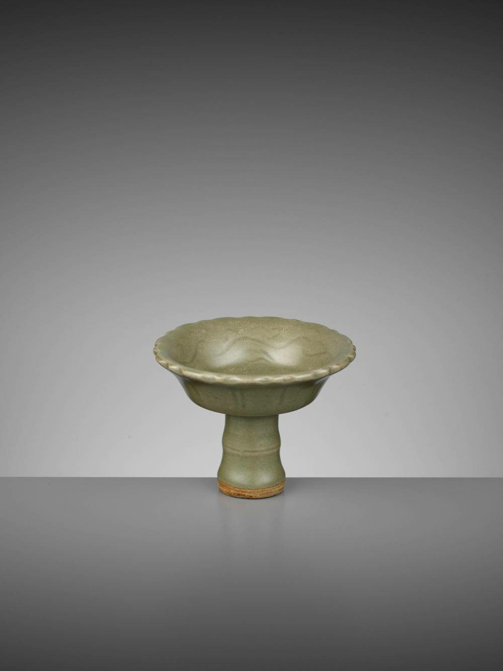 Longquan Celadon "Bamboo" Barb Handle Cup, Yuan to Early Ming