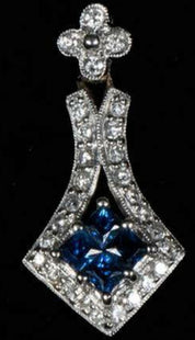 14K White Gold Hanging Earrings with Sapphires and Diamonds