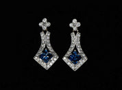 14K White Gold Hanging Earrings with Sapphires and Diamonds