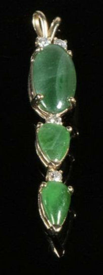 Emerald Green 14K Gold Pendant with Diamonds and Ring