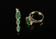 Emerald Green 14K Gold Pendant with Diamonds and Ring