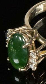 Emerald Green 14K Gold Pendant with Diamonds and Ring