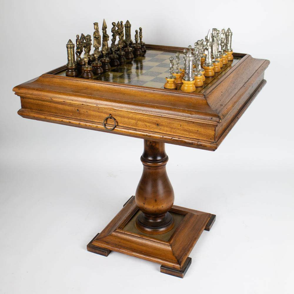 Vintage Chess Table with Included Chess set