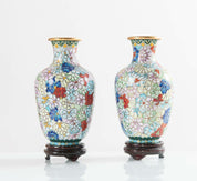 Pair of Cloisonné baluster vases, China - 20th century - Polychrome floral decor