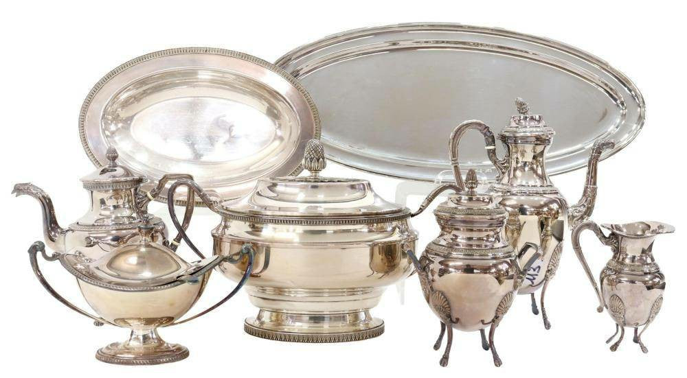 French and British Silver Plate Tableware Set (8 pieces)