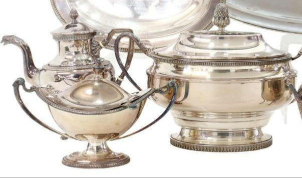 French and British Silver Plate Tableware Set (8 pieces)