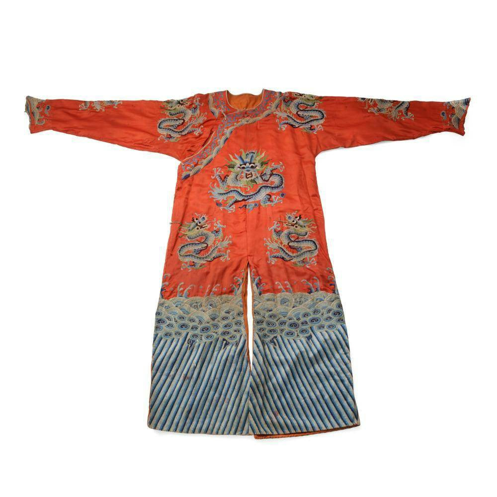 Red Ground Silk Embroidered "Dragon" Robe