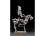 Ming Dynasty Moulded Terracotta Figure of a Male Rider on Horseback