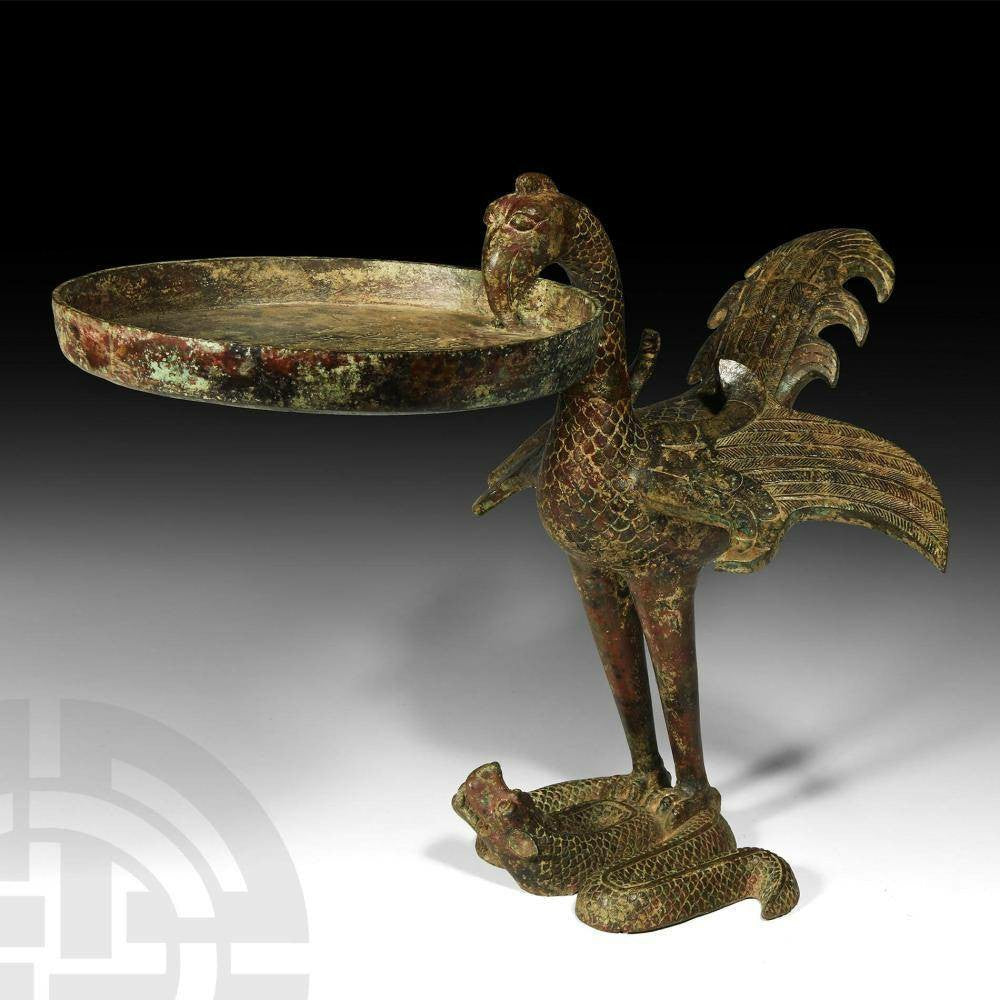 Bronze Lamp with Bird and Serpent Motif