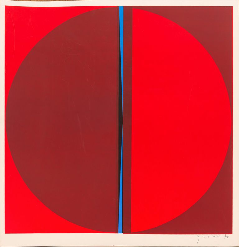 Lothar Quinte 'Red sun' (Circle Composition with Blue Line)