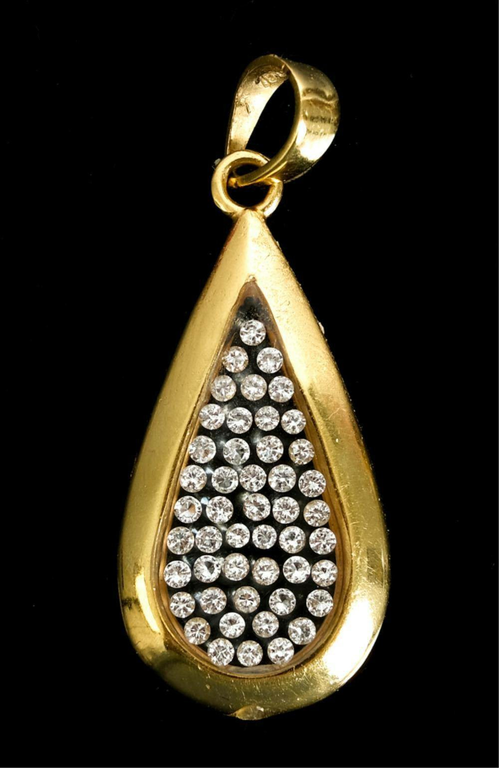 18k Yellow Gold Teardrop Pendant with Micro Diamonds