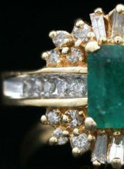 14K Yellow Gold Emerald & Diamond Ring