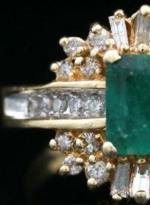 14K Yellow Gold Emerald & Diamond Ring