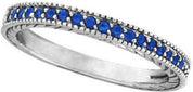 Blue Sapphire Stackable Ring with Milgrain Edges in 14K White Gold