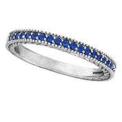 Blue Sapphire Stackable Ring with Milgrain Edges in 14K White Gold