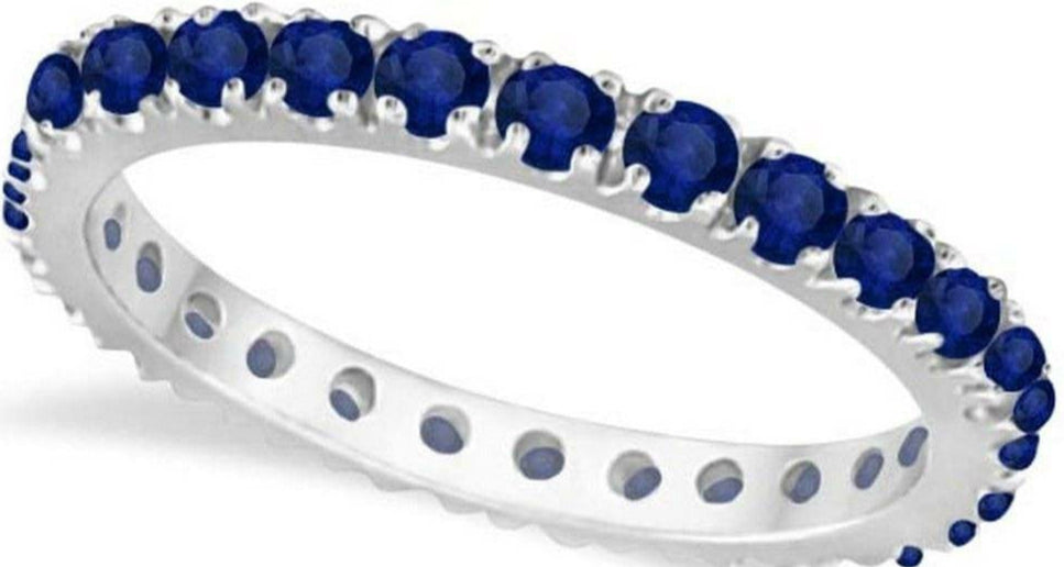 Blue Sapphire Eternity Band Wedding Ring in 14K White Gold 1.00 ctw