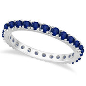 Blue Sapphire Eternity Band Wedding Ring in 14K White Gold 1.00 ctw