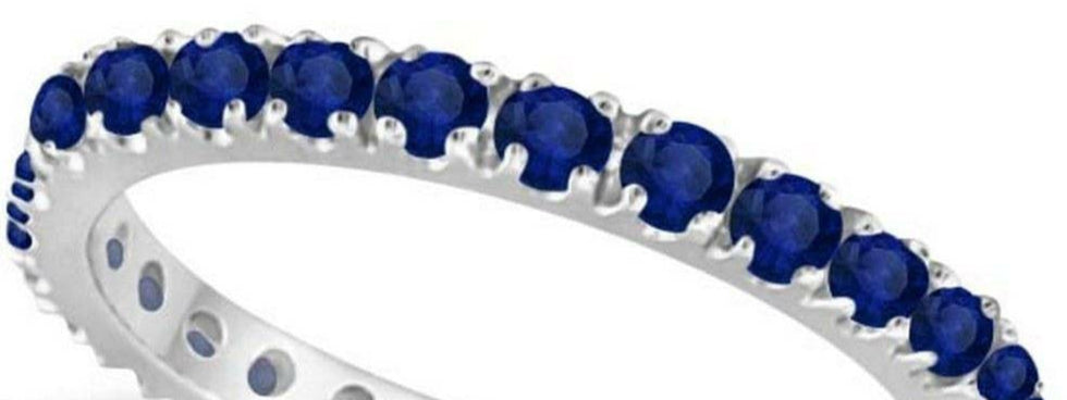 Blue Sapphire Eternity Band Wedding Ring in 14K White Gold 1.00 ctw