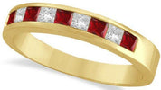 Princess-Cut Channel-Set Diamond and Ruby Ring Band in 14K Yellow Gold