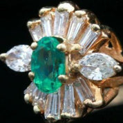 14K Yellow Gold Emerald &amp; Diamond Ring