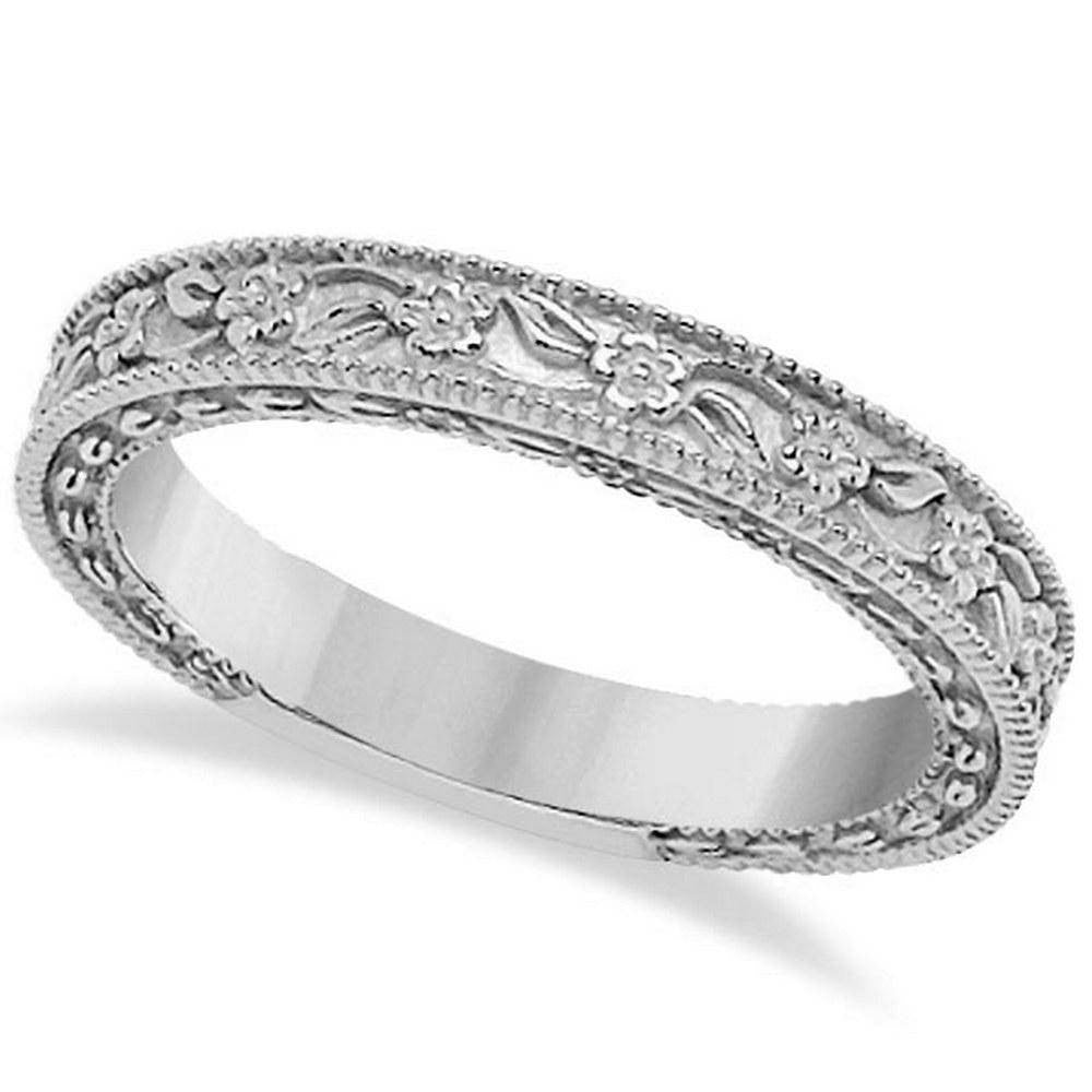 Carved Floral Designed Wedding Band Anniversary Ring