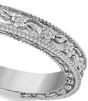 Carved Floral Designed Wedding Band Anniversary Ring