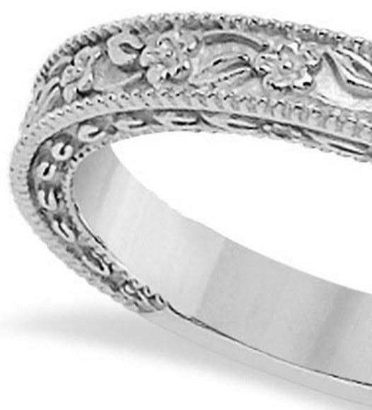 Carved Floral Designed Wedding Band Anniversary Ring