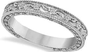 Carved Floral Designed Wedding Band Anniversary Ring