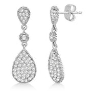 Milgrain Tear Drop Dangling Diamond Earrings