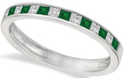 Channel Set Diamond and Emerald Ring Band