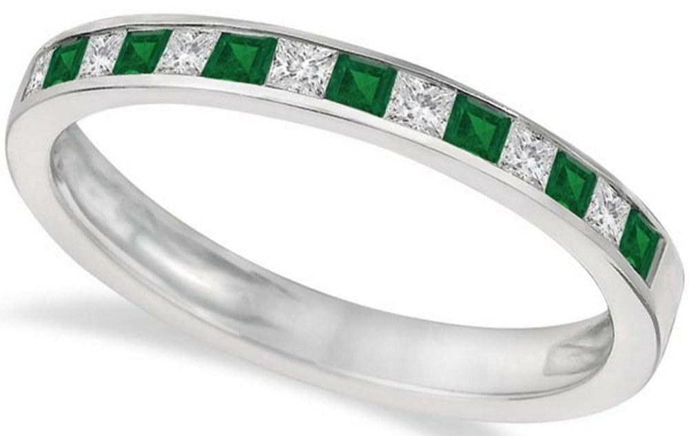 Channel Set Diamond and Emerald Ring Band