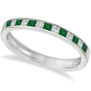 Channel Set Diamond and Emerald Ring Band