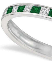 Channel Set Diamond and Emerald Ring Band