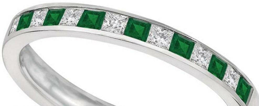 Channel Set Diamond and Emerald Ring Band