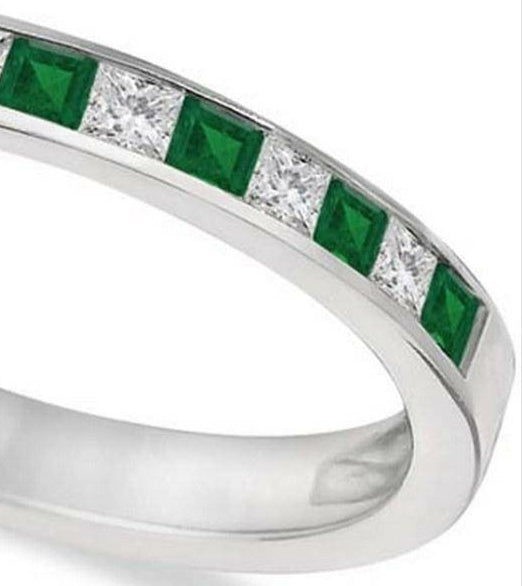 Channel Set Diamond and Emerald Ring Band