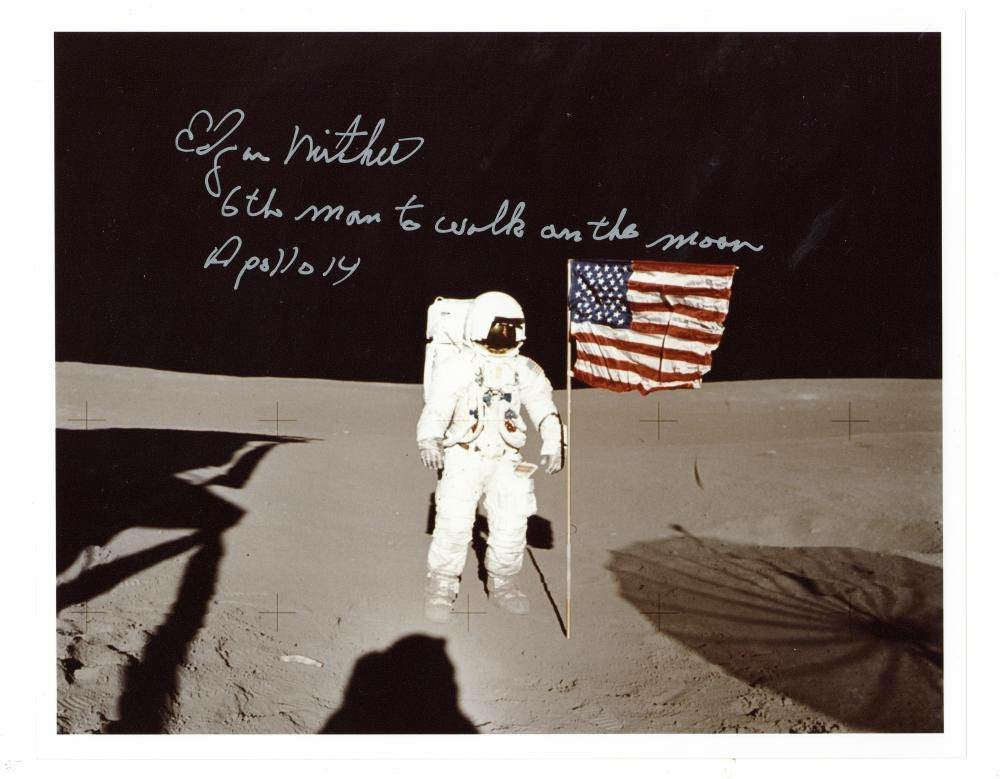 Apollo 14 Edgar Mitchell Signed Moonwalk Photo