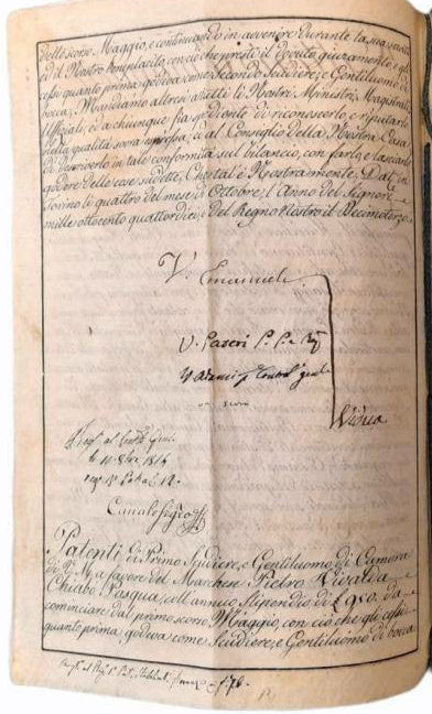 Official Warrant Signed by Victor Emmanuel I, King of Sardinia