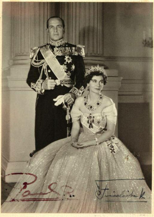 Official Portrait Signed by Paul I, King of Greece, and Queen Frederica of Hanover