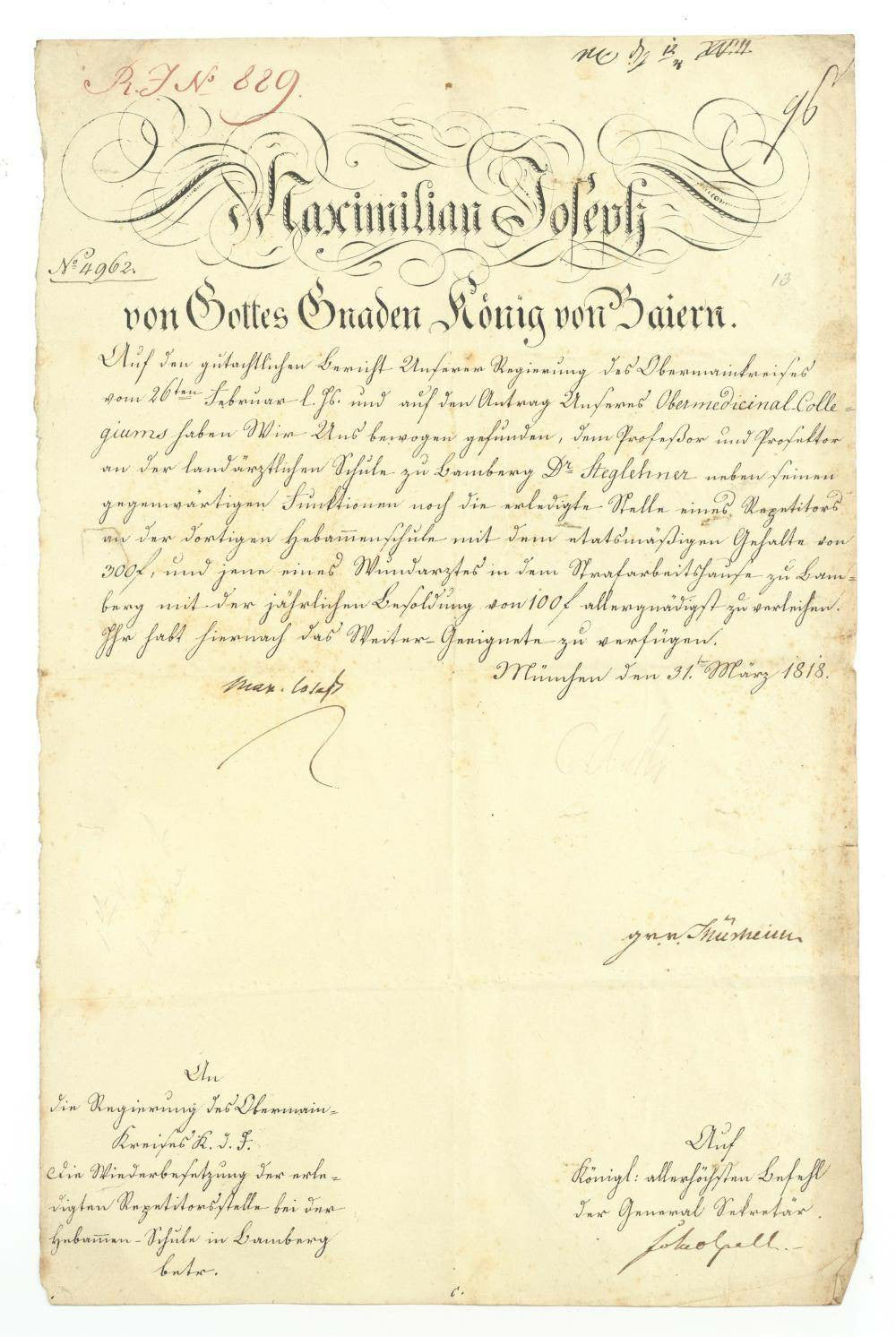 Document Signed by King Maximilian I Joseph of Bavaria