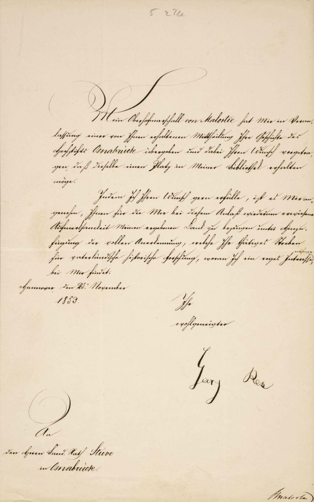 Letter Signed by George VI, King of Hanover, to Johann Carl Bertram Stuve