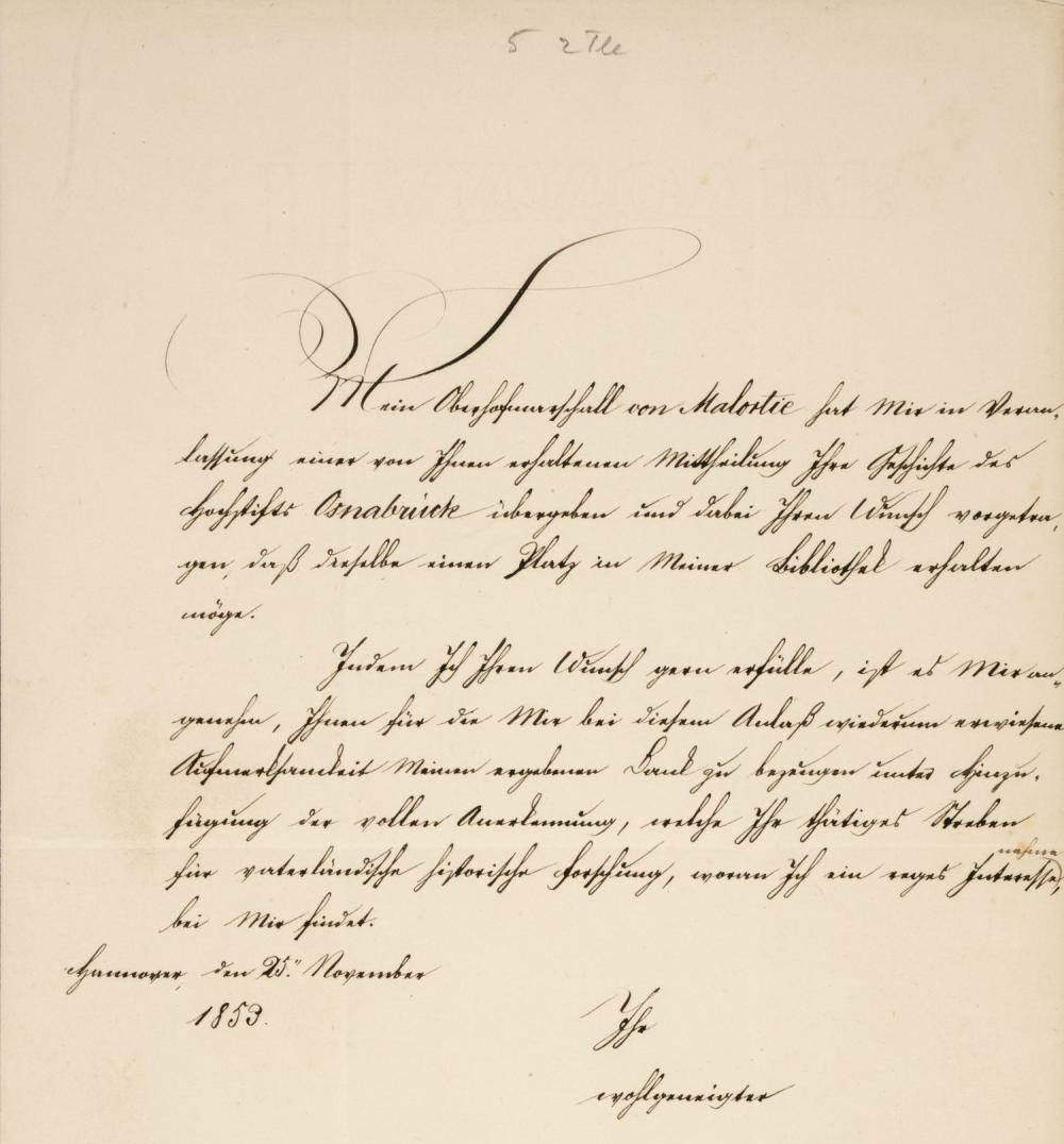 Letter Signed by George VI, King of Hanover, to Johann Carl Bertram Stuve