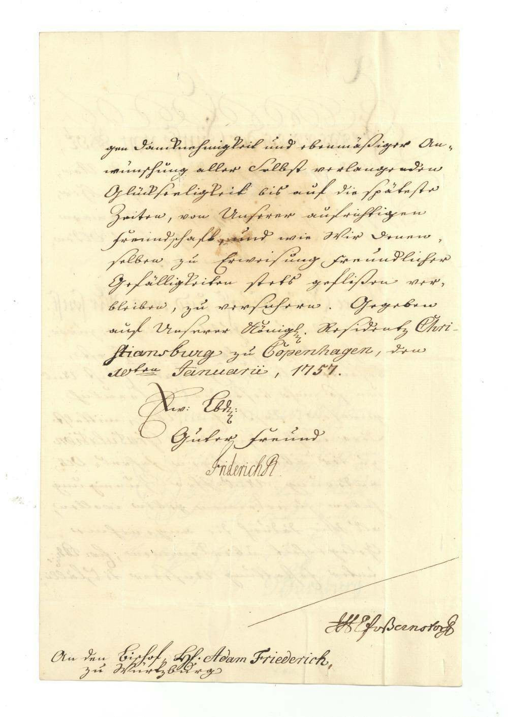 Official Letter from Frederick V, King of Denmark