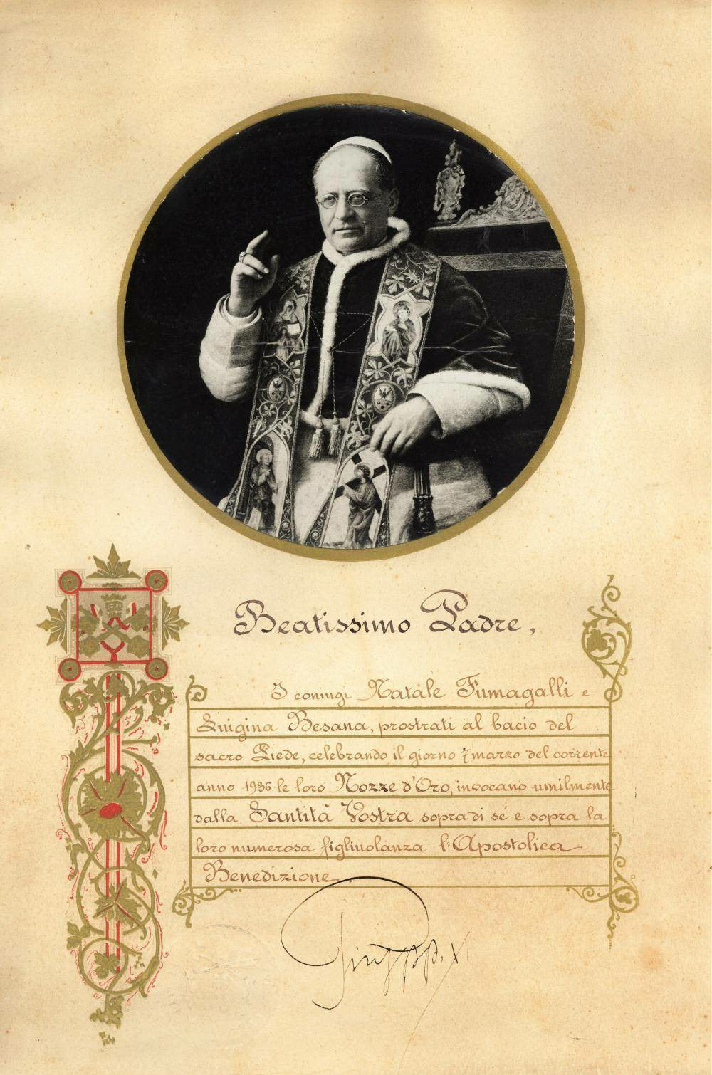 Vintage Photograph of the Pope with Apostolic Blessing Request