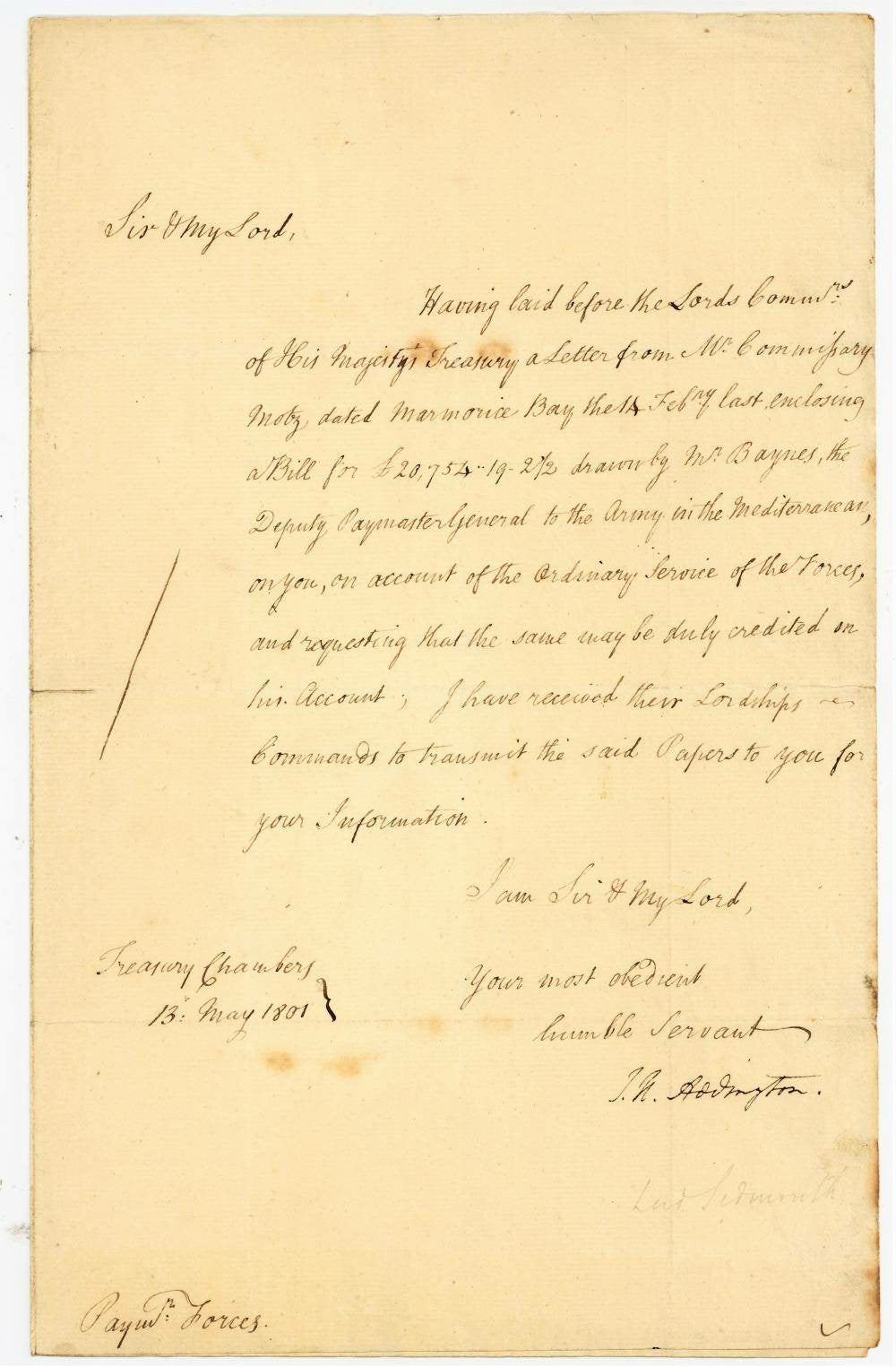 Signed Letter by John Hiley Addington – The French Campaign in Egypt and Syria