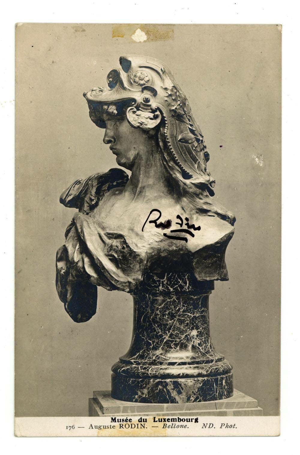 Signed Postcard Photograph of Rodin’s Bust Bellone