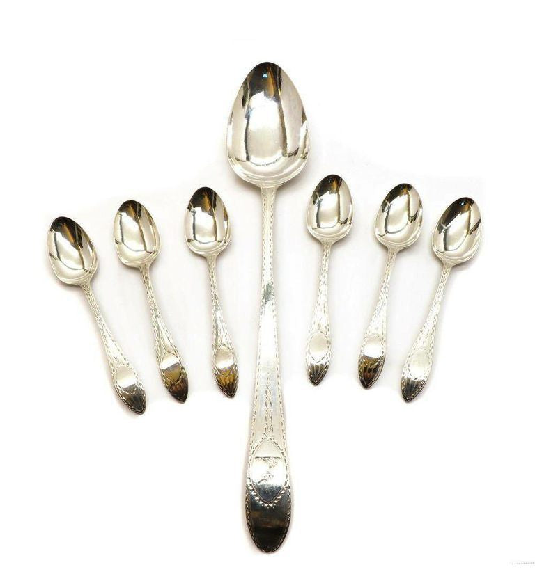 Antique George III Irish Silver Basting Spoon & Victorian Teaspoons Set - Dublin