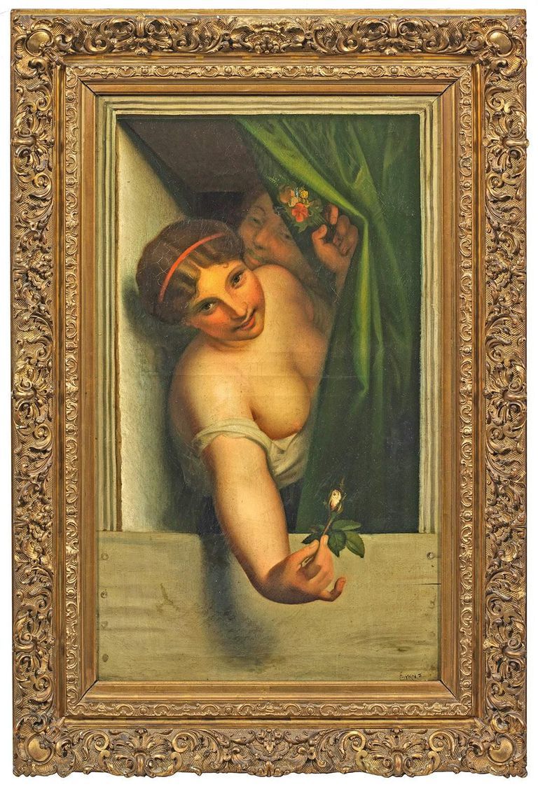 19th Century Oil Painting After Antoine Wiertz  'Le Bouton de Rose'