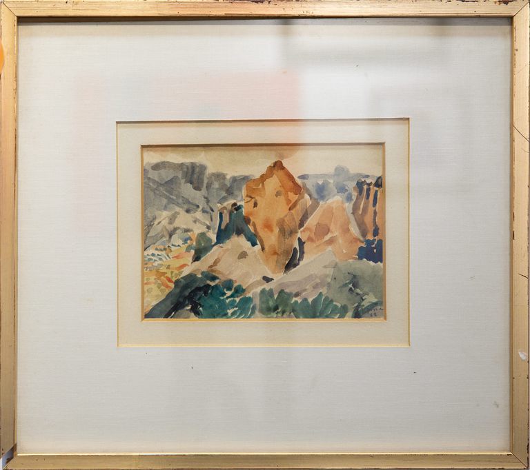 Set of Two Framed Watercolour "Mediterranean landscape views" by Richard Gessner