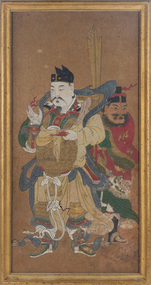 Framed Vintage Daoist Chinese Print Of Emperor and Warrior